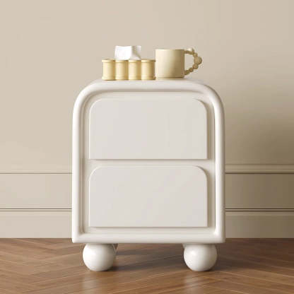 Minimalist Cream Solid Wood Ball-Base Nightstand — Beige