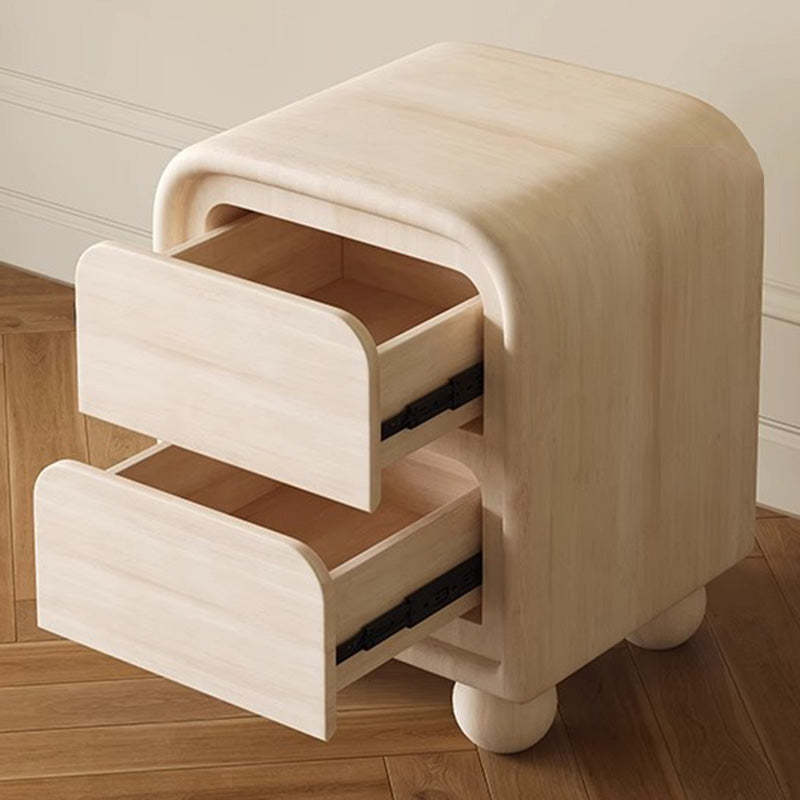Minimalist Cream Solid Wood Ball-Base Nightstand