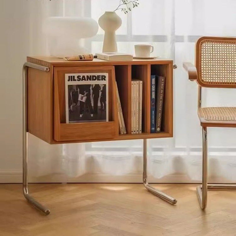 Retro Wood Stainless Steel 4-Storage Side Table — Walnut
