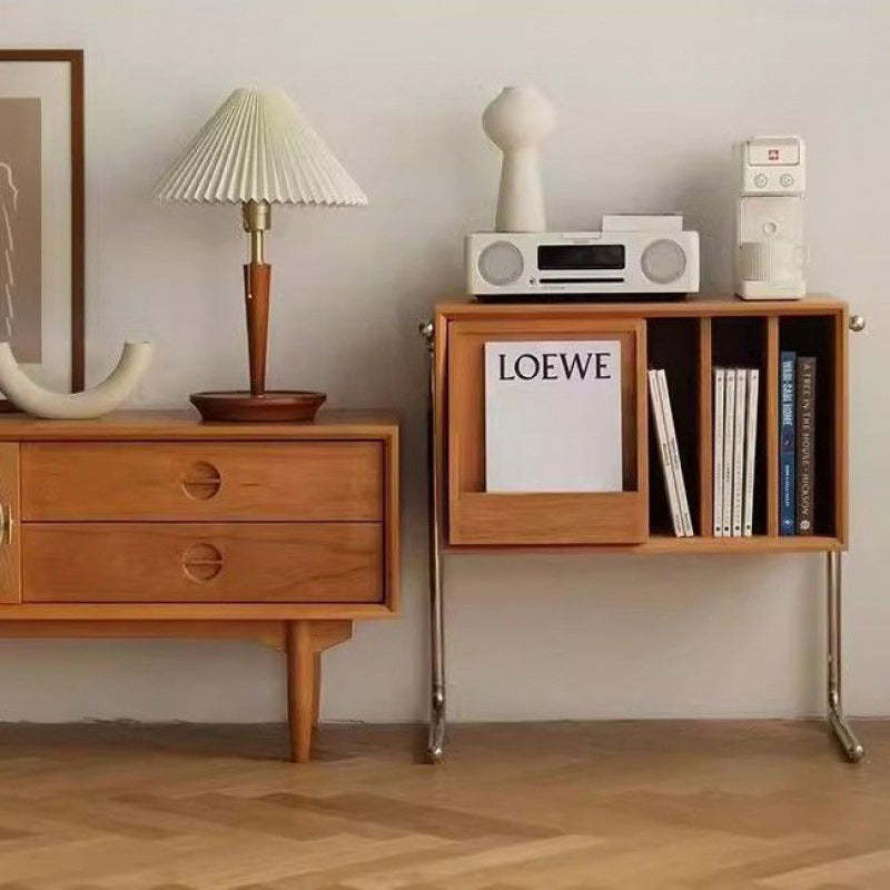 Retro Wood Stainless Steel 4-Storage Side Table