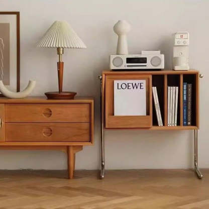 Retro Wood Stainless Steel 4-Storage Side Table