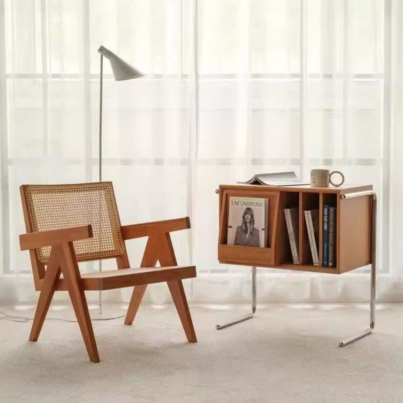 Retro Wood Stainless Steel 4-Storage Side Table