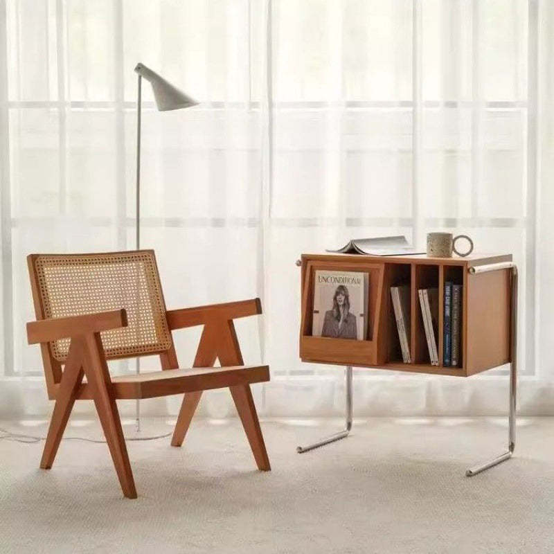 Retro Wood Stainless Steel 4-Storage Side Table