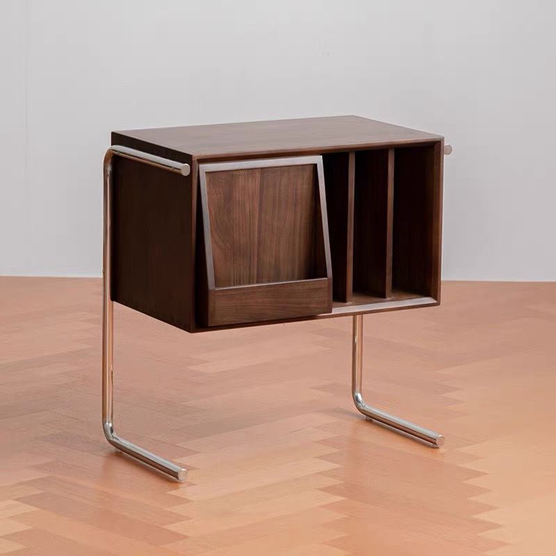 Retro Wood Stainless Steel 4-Storage Side Table