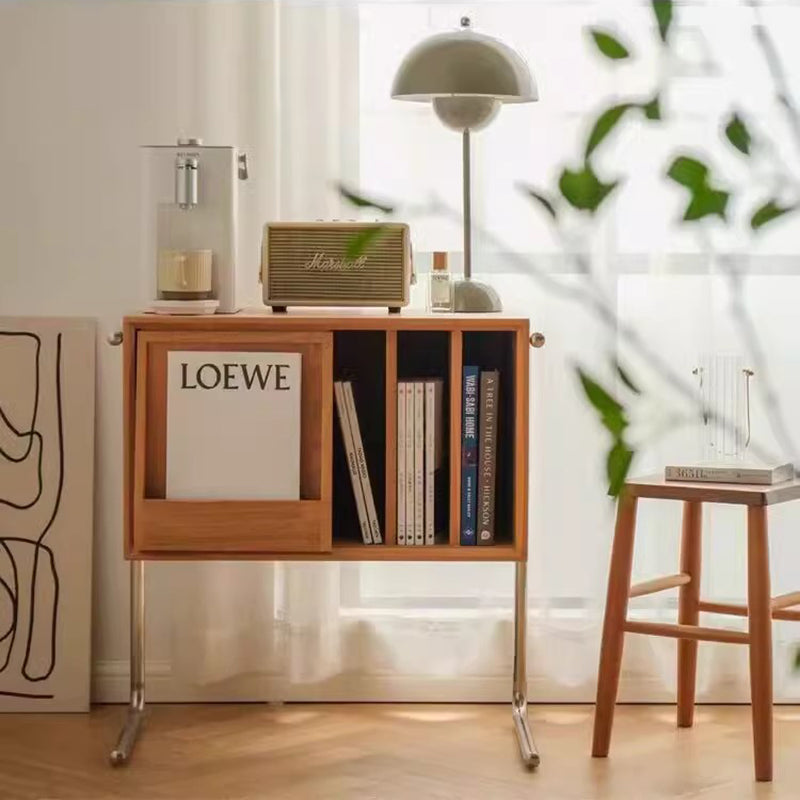Retro Wood Stainless Steel 4-Storage Side Table