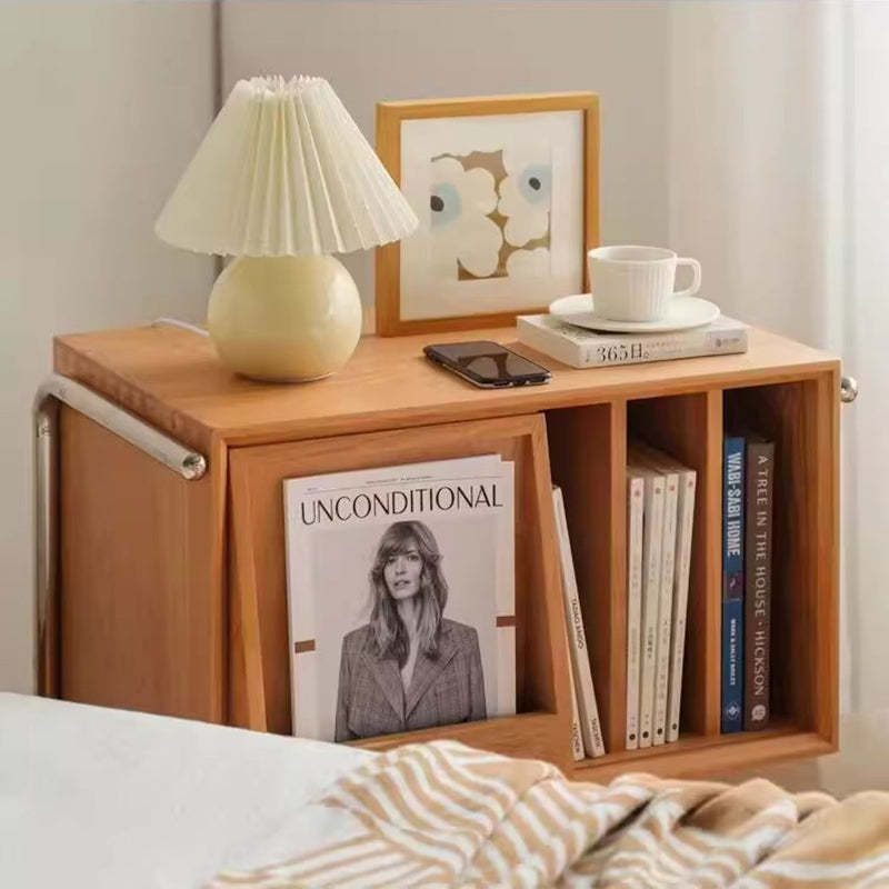 Retro Wood Stainless Steel 4-Storage Side Table