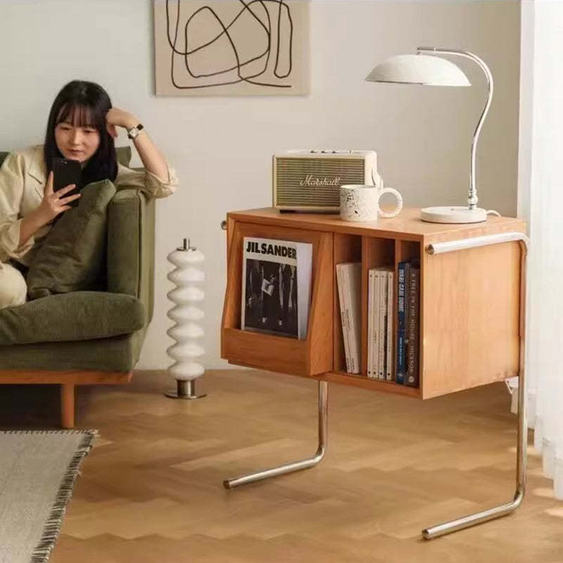 Retro Wood Stainless Steel 4-Storage Side Table