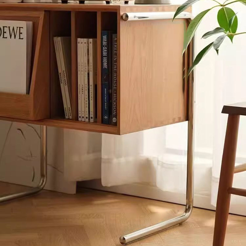 Retro Wood Stainless Steel 4-Storage Side Table