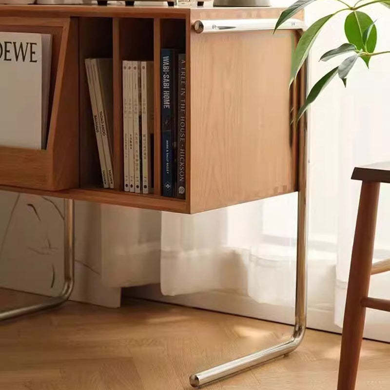 Retro Wood Stainless Steel 4-Storage Side Table