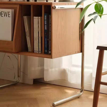 Retro Wood Stainless Steel 4-Storage Side Table