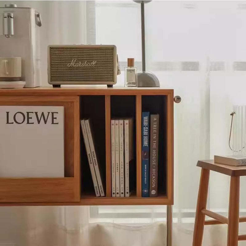 Retro Wood Stainless Steel 4-Storage Side Table