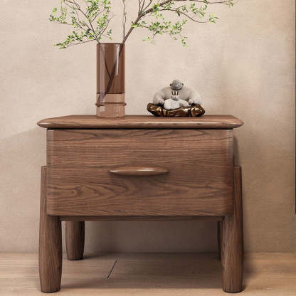 Chinese Solid Wood Nightstand 1-Drawer — Brown