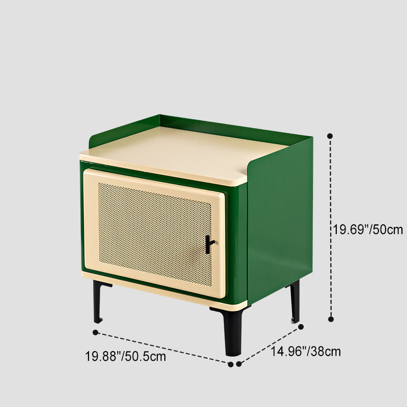 Retro Galvanized Perforated Panel Nightstand 1-Storage