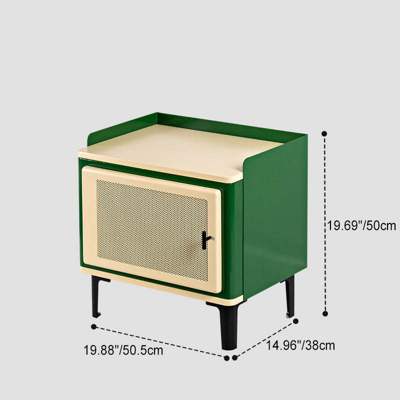 Retro Galvanized Perforated Panel Nightstand 1-Storage