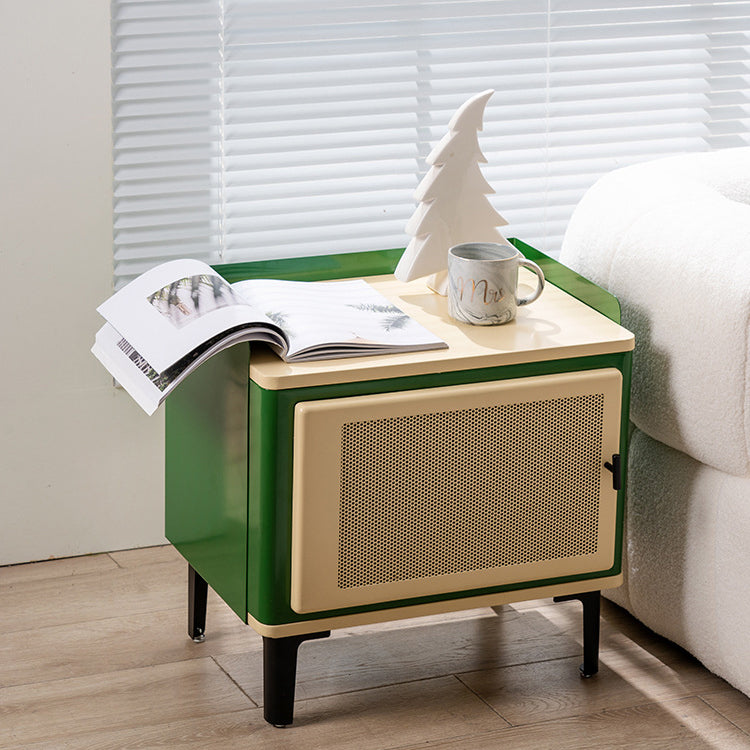 Retro Galvanized Perforated Panel Nightstand 1-Storage