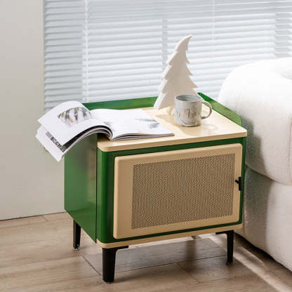 Retro Galvanized Perforated Panel Nightstand 1-Storage
