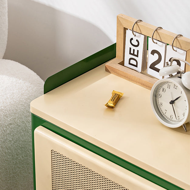 Retro Galvanized Perforated Panel Nightstand 1-Storage