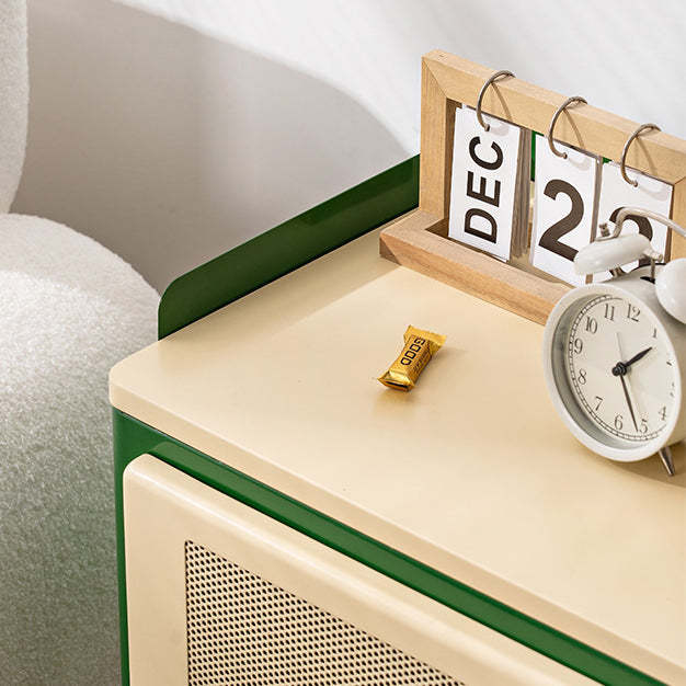 Retro Galvanized Perforated Panel Nightstand 1-Storage