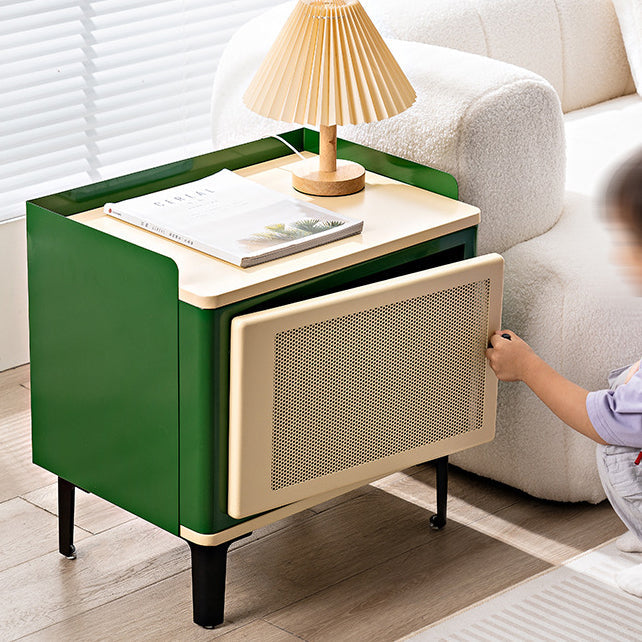 Retro Galvanized Perforated Panel Nightstand 1-Storage