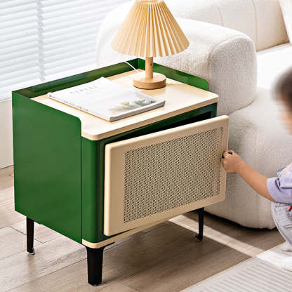 Retro Galvanized Perforated Panel Nightstand 1-Storage
