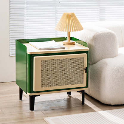 Retro Galvanized Perforated Panel Nightstand 1-Storage — Green