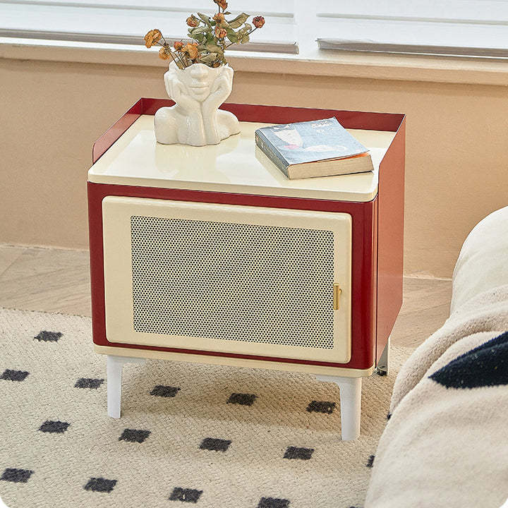 Retro Galvanized Perforated Panel Nightstand 1-Storage