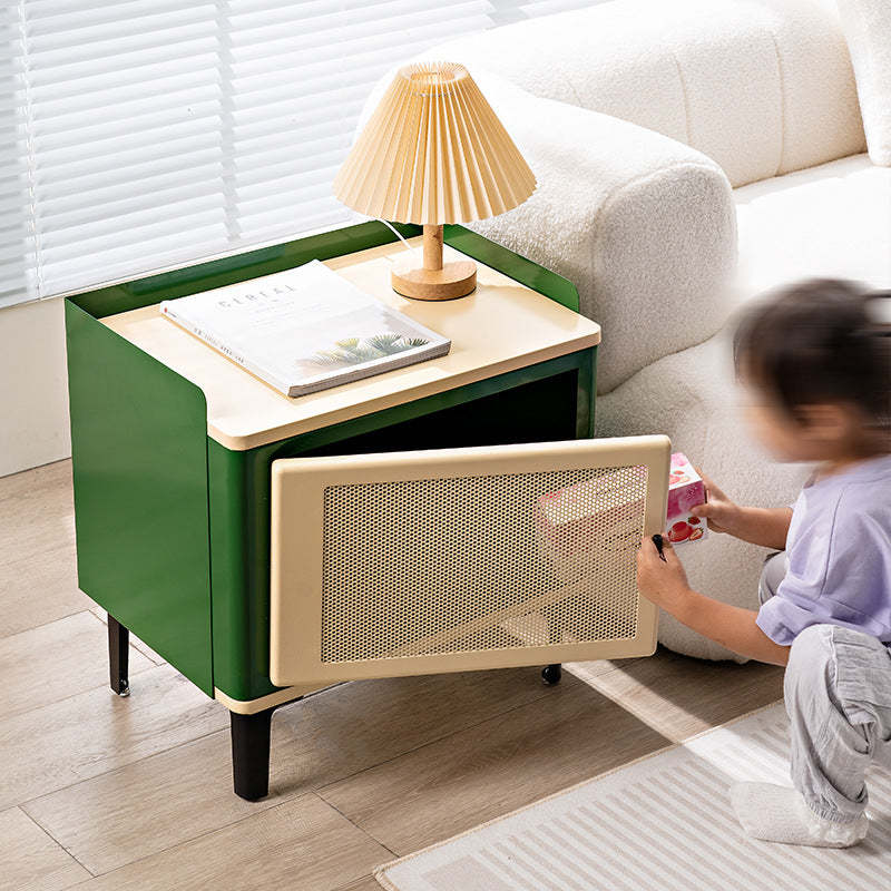 Retro Galvanized Perforated Panel Nightstand 1-Storage