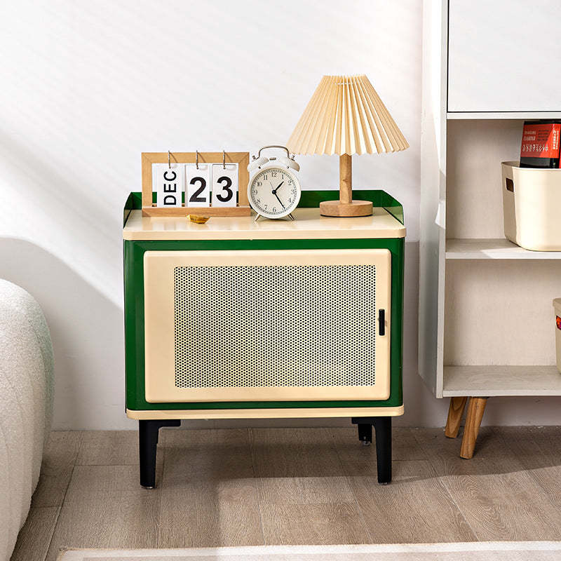 Retro Galvanized Perforated Panel Nightstand 1-Storage