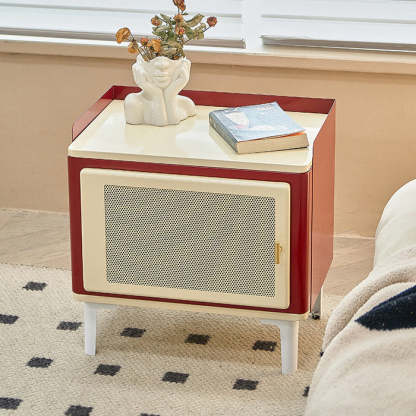 Retro Galvanized Perforated Panel Nightstand 1-Storage