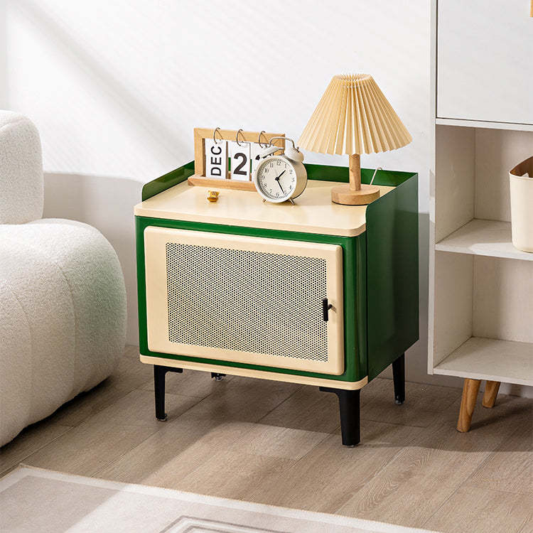 Retro Galvanized Perforated Panel Nightstand 1-Storage