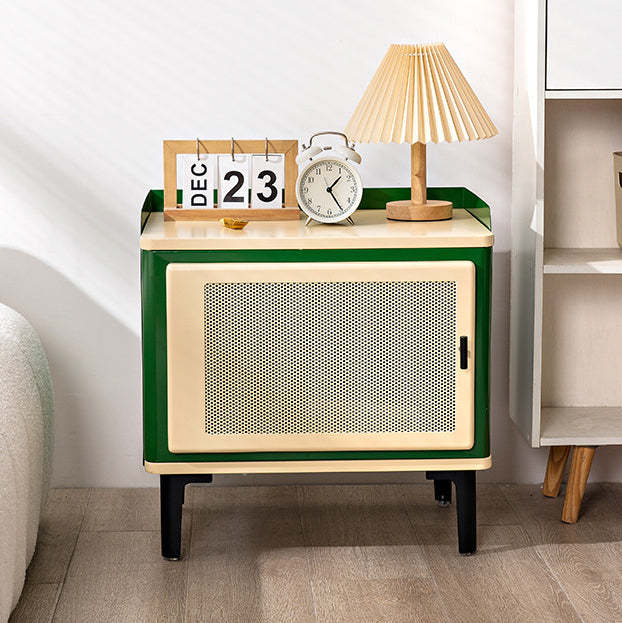Retro Galvanized Perforated Panel Nightstand 1-Storage