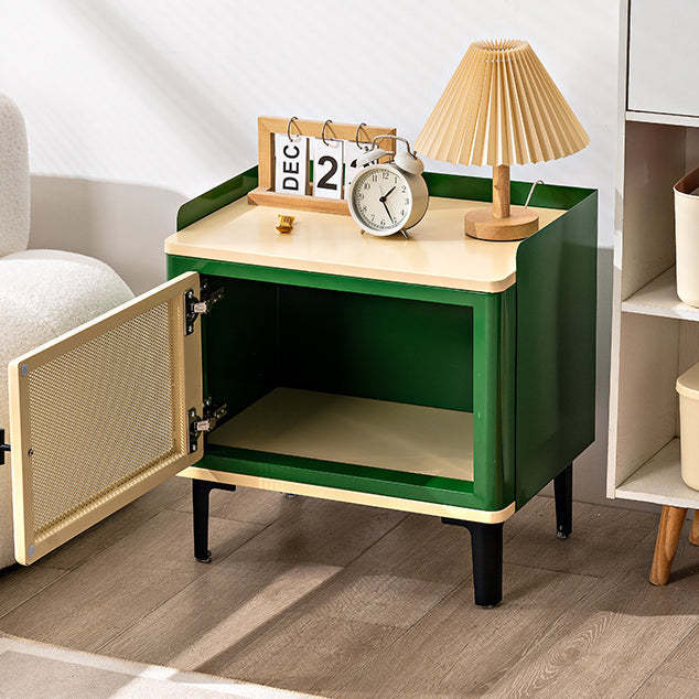 Retro Galvanized Perforated Panel Nightstand 1-Storage