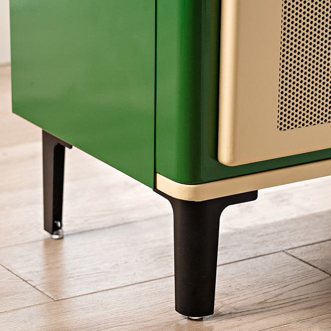 Retro Galvanized Perforated Panel Nightstand 1-Storage