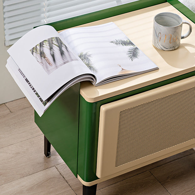 Retro Galvanized Perforated Panel Nightstand 1-Storage