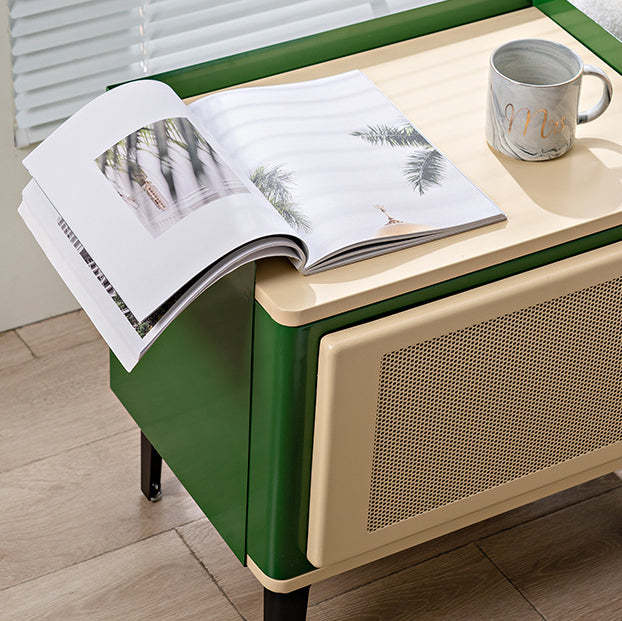 Retro Galvanized Perforated Panel Nightstand 1-Storage