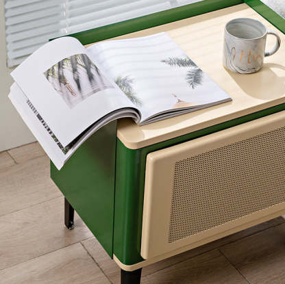 Retro Galvanized Perforated Panel Nightstand 1-Storage