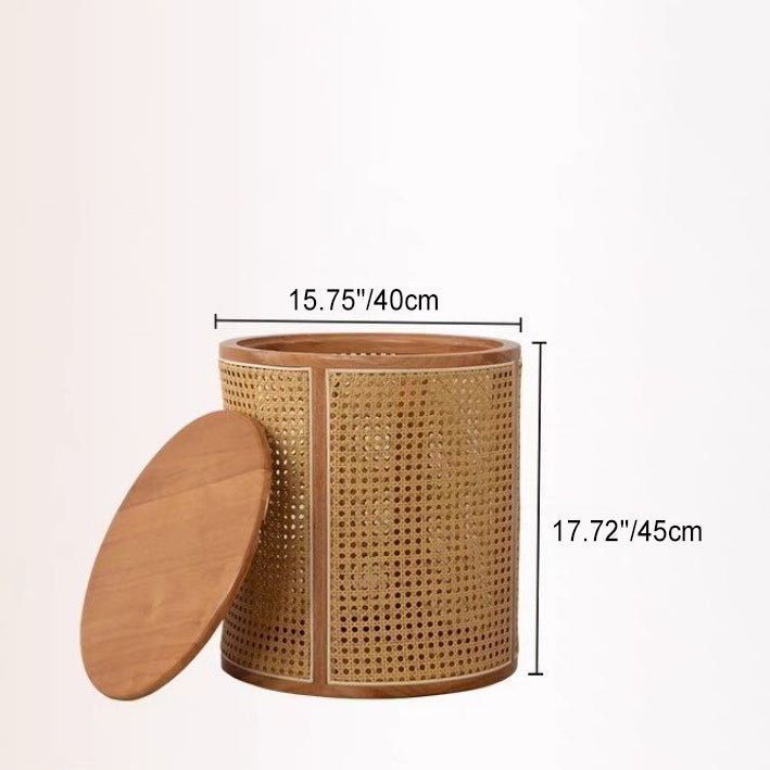 Japanese Cylinder Wood Rattan End Table