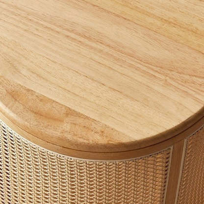 Japanese Cylinder Wood Rattan End Table