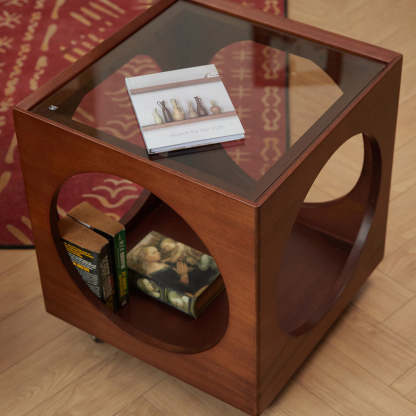Minimalist Glass Wood 2-Tier End Table