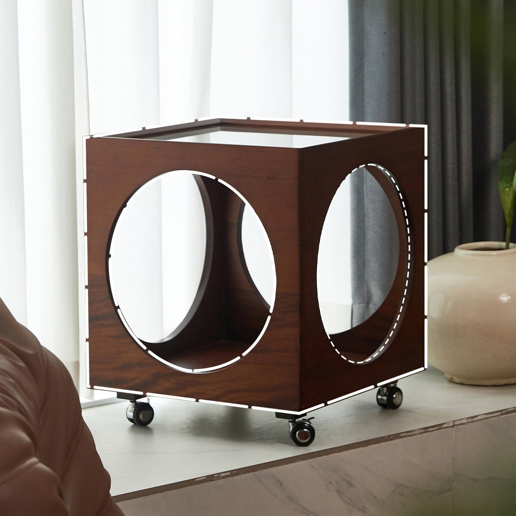 Minimalist Glass Wood 2-Tier End Table