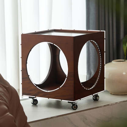 Minimalist Glass Wood 2-Tier End Table
