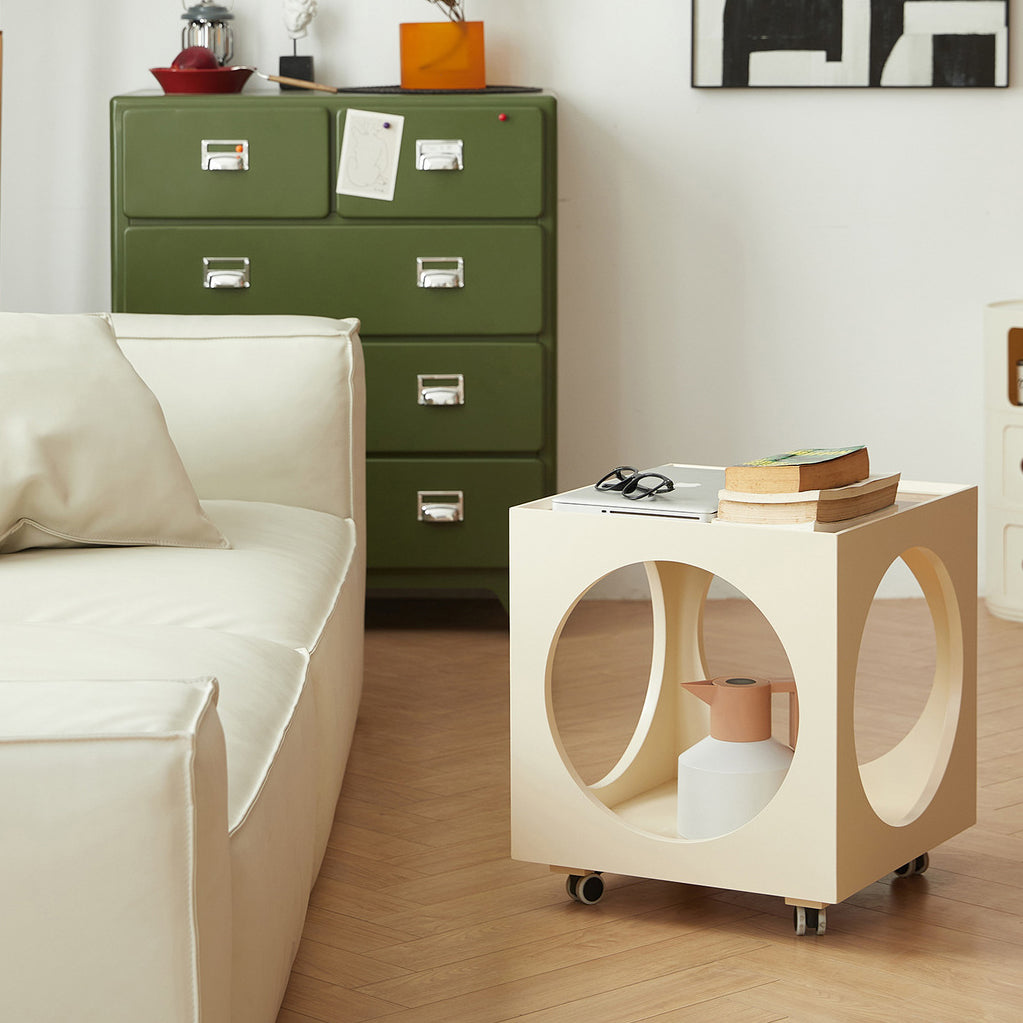 Minimalist Glass Wood 2-Tier End Table — White