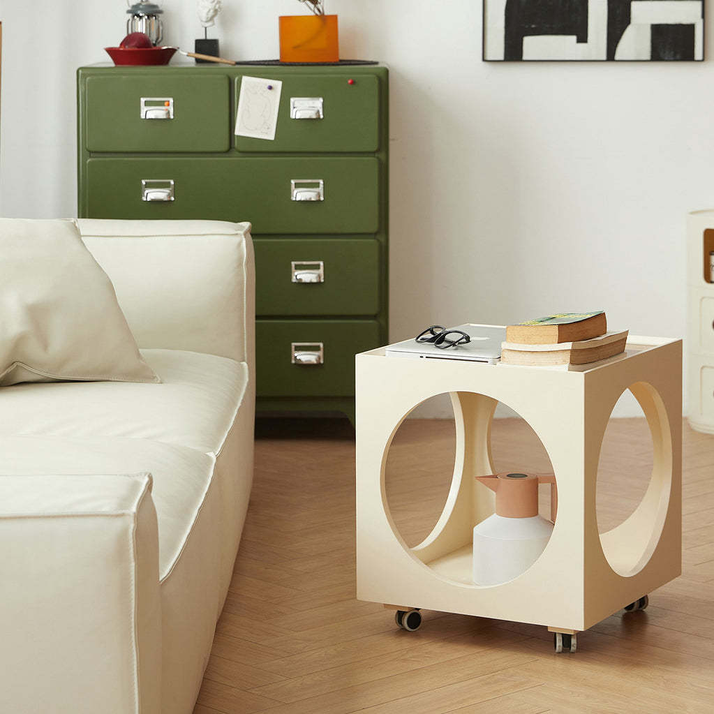 Minimalist Glass Wood 2-Tier End Table — White