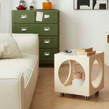 Minimalist Glass Wood 2-Tier End Table — White