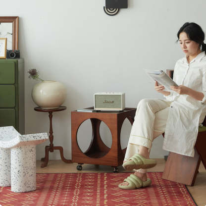 Minimalist Glass Wood 2-Tier End Table
