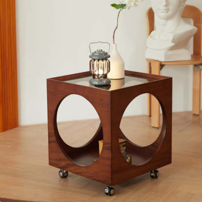 Minimalist Glass Wood 2-Tier End Table