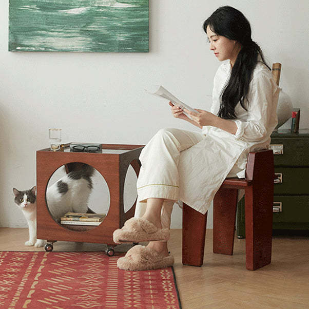 Minimalist Glass Wood 2-Tier End Table