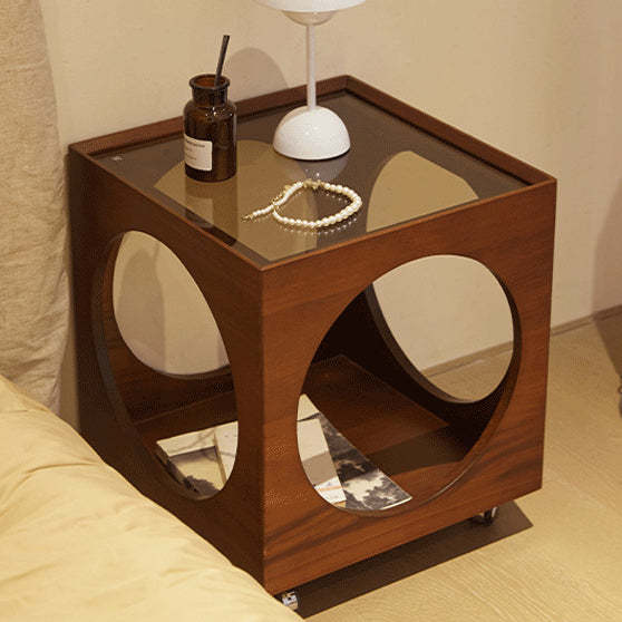 Minimalist Glass Wood 2-Tier End Table