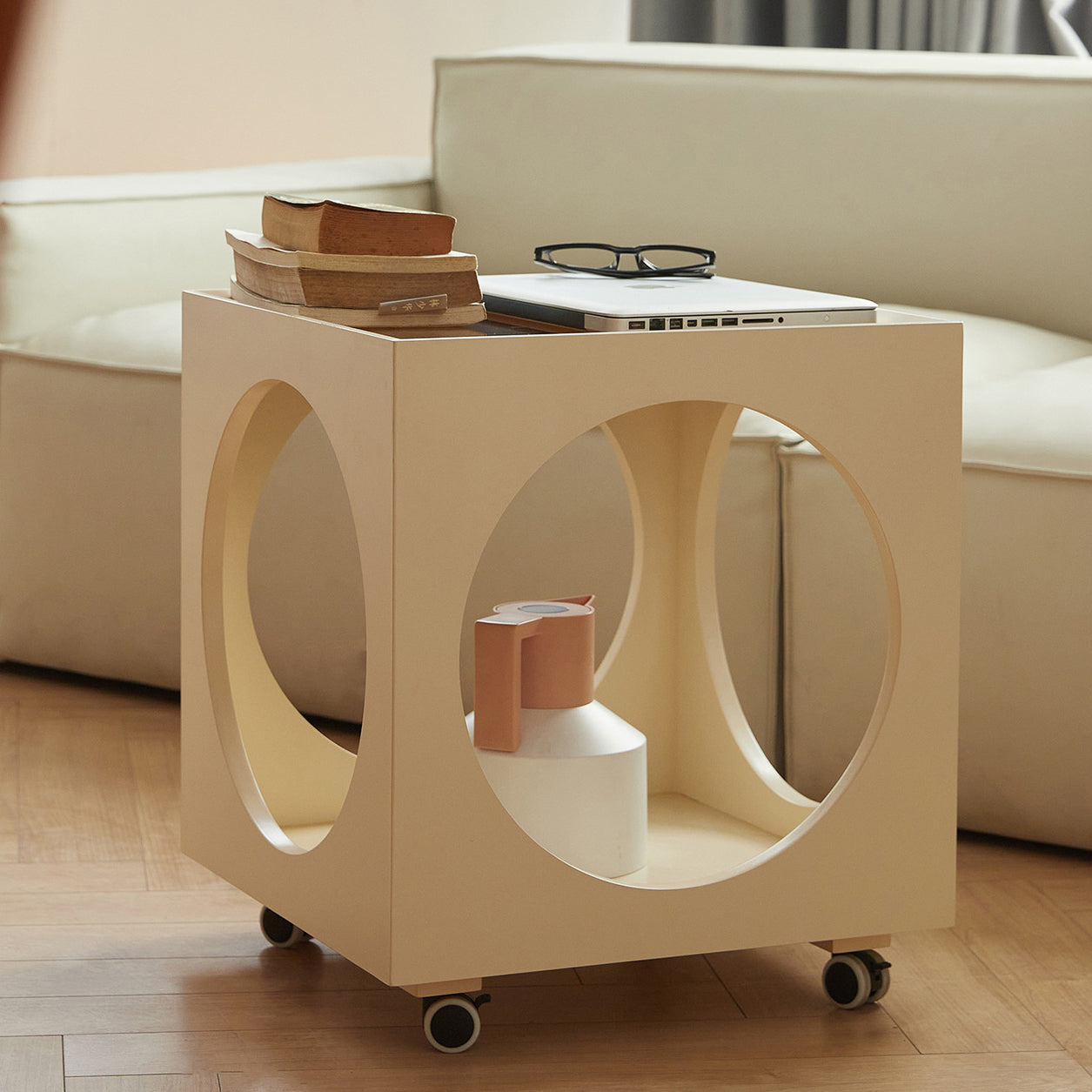 Minimalist Glass Wood 2-Tier End Table