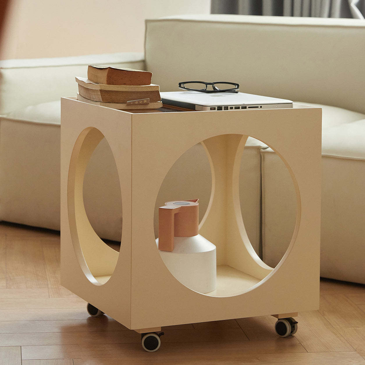 Minimalist Glass Wood 2-Tier End Table